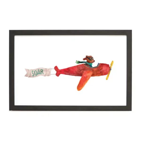 Petal Lane Home Watercolor Dog Airplane Magnetic Memo Board with Ebony Frame