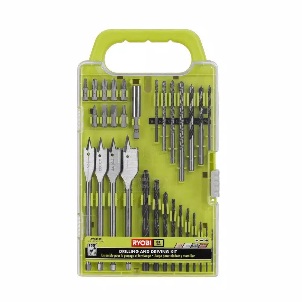 RYOBI 31-Piece Black Oxide Drill and Drive Bit Set with Carbide Tipped Masonry Bits
