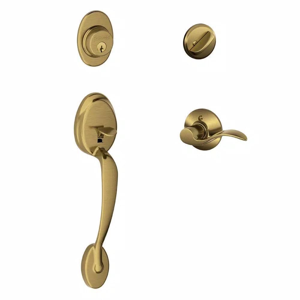 Schlage Plymouth Antique Brass Single Cylinder Deadbolt with Left-Handed Accent Lever Handleset