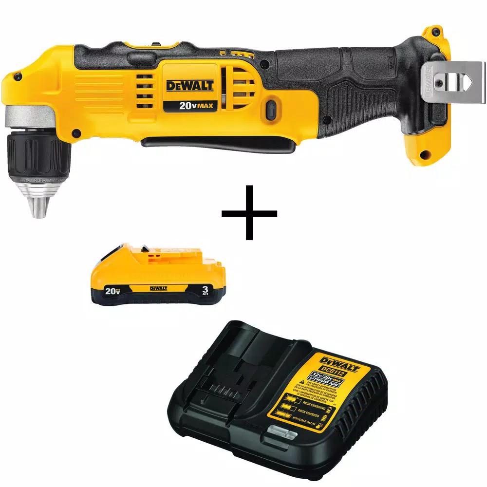 DEWALT 20V MAX Cordless 3/8 in. Right Angle Drill/Driver Kit with 3.0Ah Battery and Charger