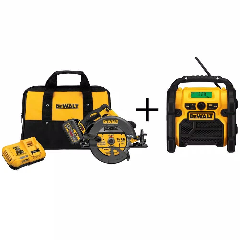 DEWALT FLEXVOLT 60V MAX Brushless 7-1/4 in. Circular Saw Kit with 6.0Ah Battery and Worksite Radio