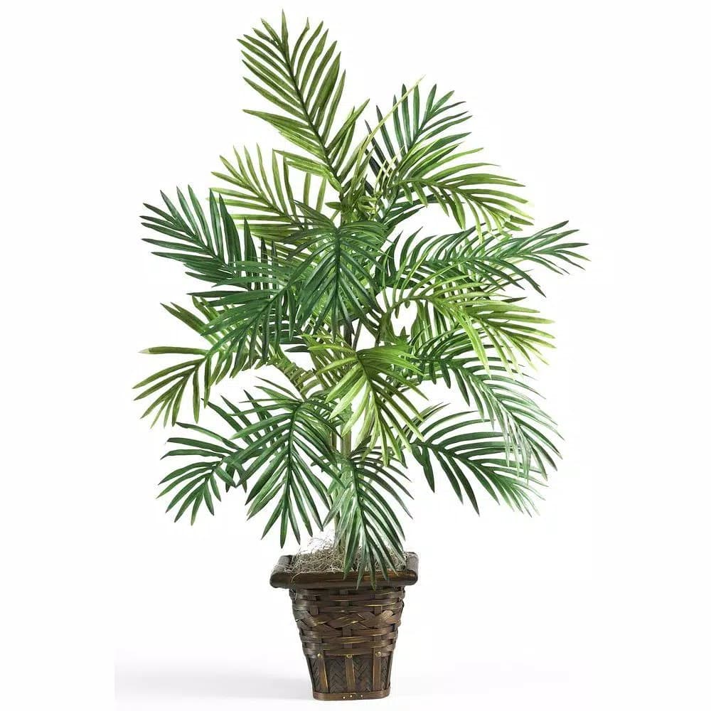 Nearly Natural 38 in. Faux Areca Palm Silk Plant with Decorative Wicker Basket