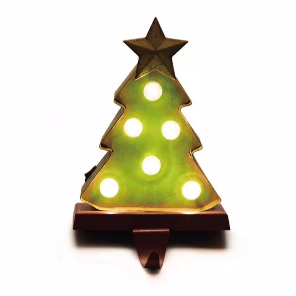 Glitzhome 8.48 in. Marquee LED Christmas Tree Stocking Holder with Iron Hook
