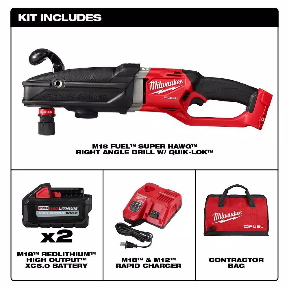 Milwaukee M18 FUEL Gen 2 SUPER HAWG 7/16 in. Right Angle Drill QUIK-LOK Kit