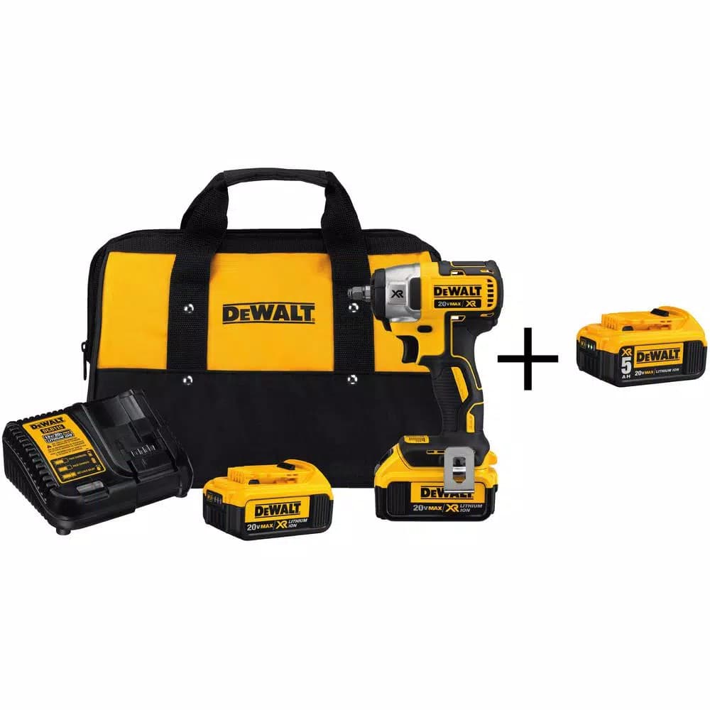 DEWALT 20V MAX XR 3/8 in. Compact Brushless Cordless Impact Wrench Kit with 3 Batteries and Charger
