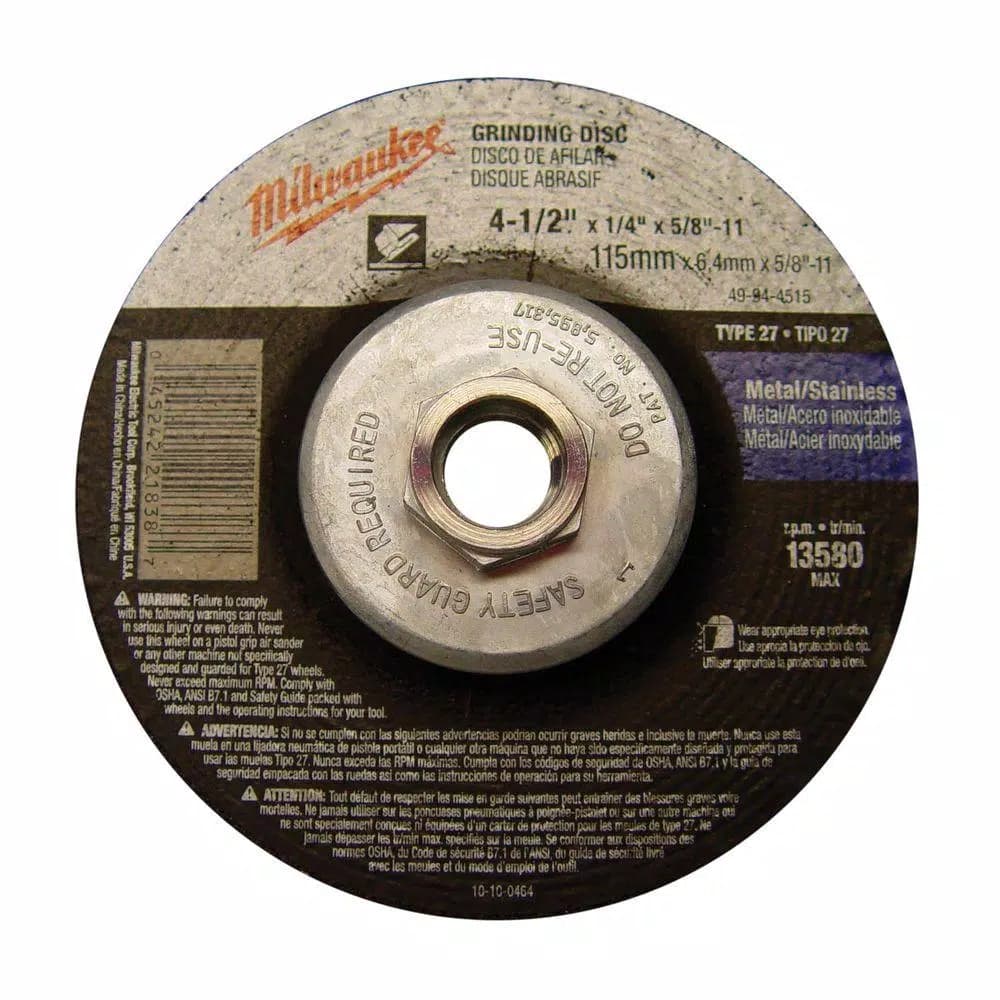 Milwaukee 4-1/2 in. x 1/4 in. x 5/8-11 Type 27 Grinding Wheel