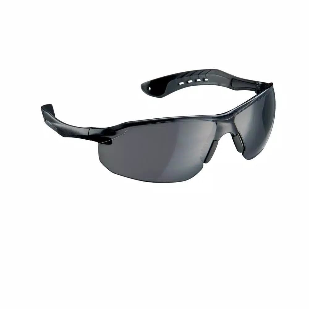 3M Flat Temple Safety Glasses with Grey Tinted Lenses, Black/Gray Semi-Rimless Frame