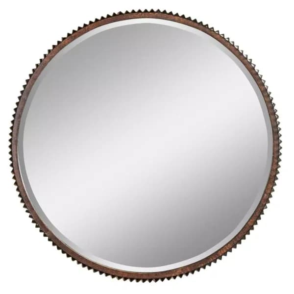 Aspire Home Accents Harrison 23 in. Round Corrugated Metal Accent Mirror with Rust Finish