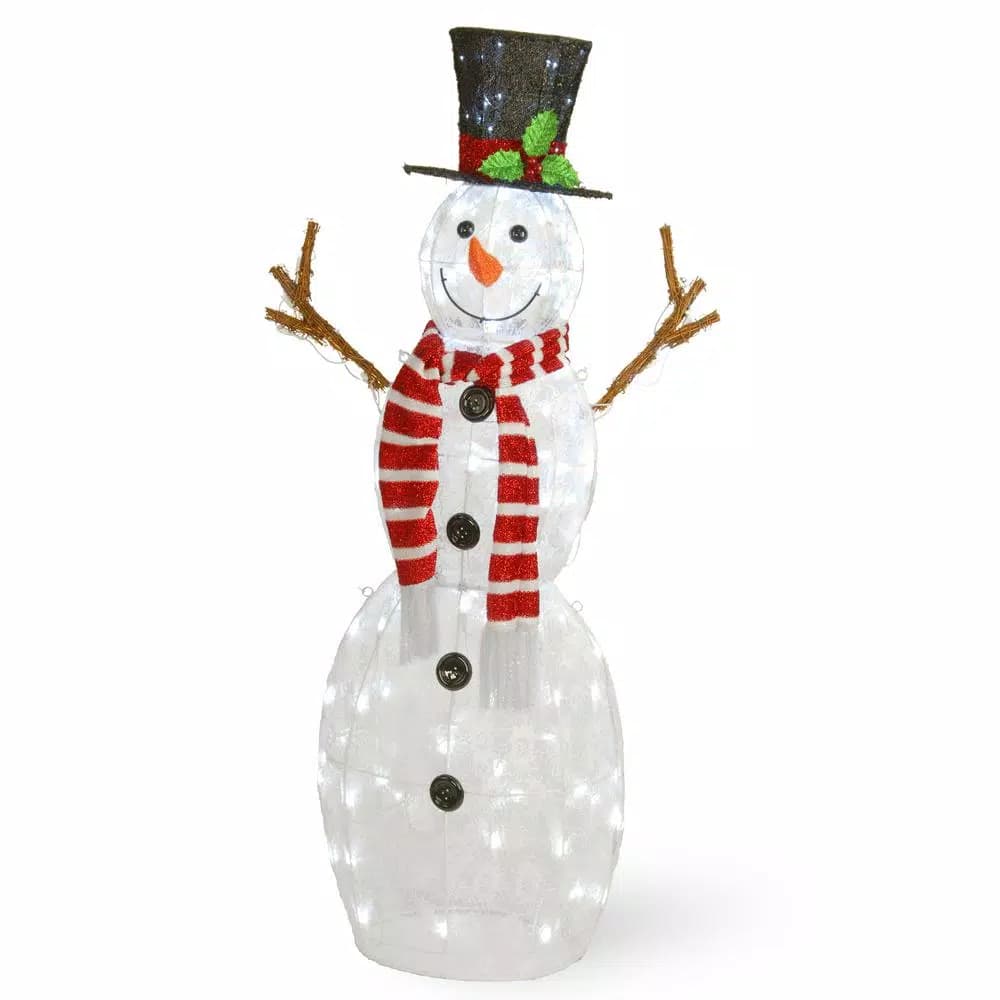 National Tree Company 48 in. Snowflake Fabric Snowman Yard Decoration with 120 Cool White LED Lights