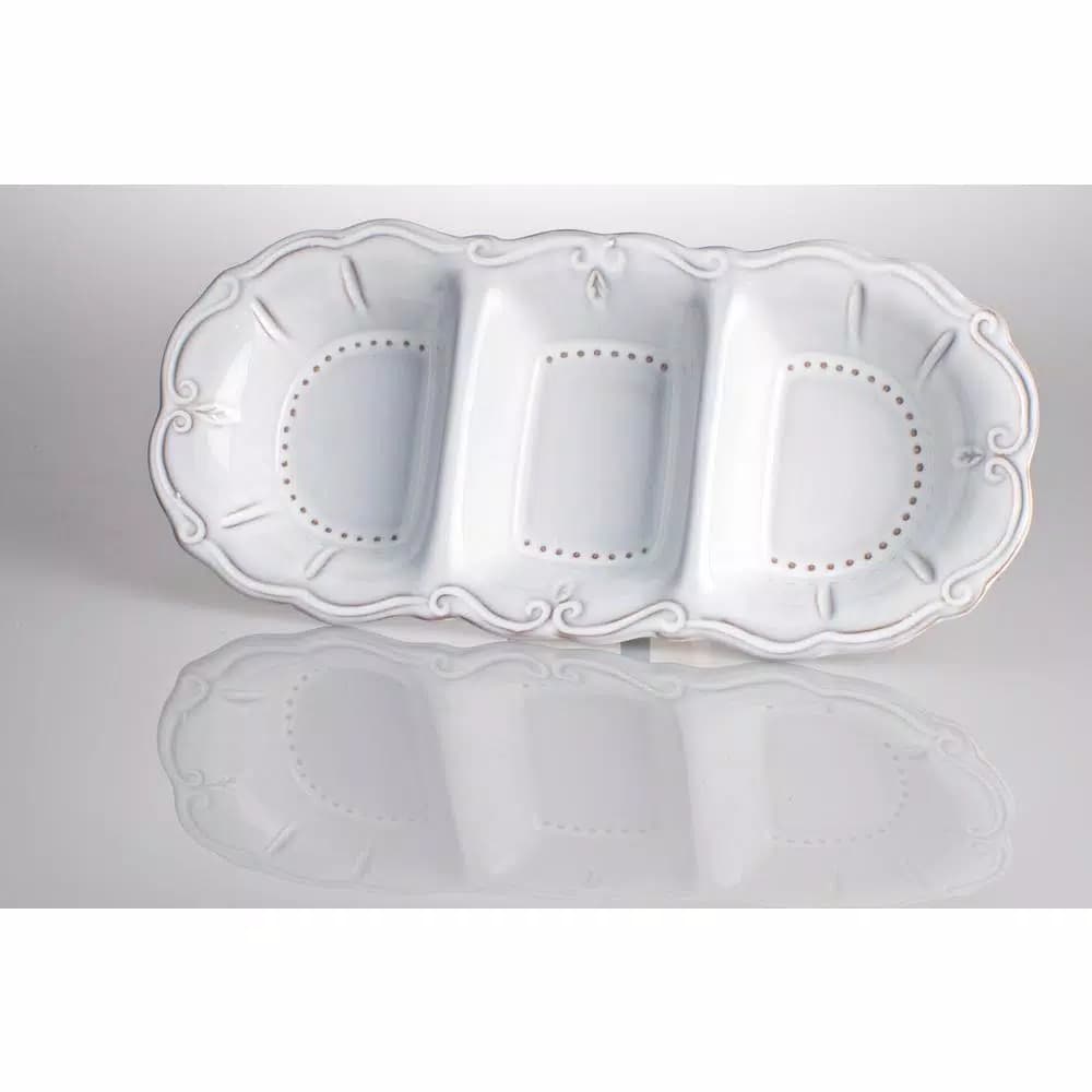 Abigails Charlot 3-Part Ceramic Condiment Platter, Handmade in Portugal, White