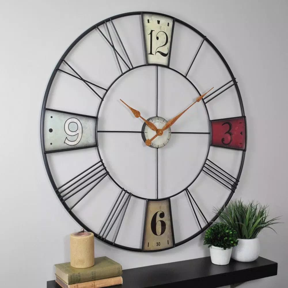 FirsTime 36 in. Multi-Color Vibrant Plaques Oversized Wall Clock