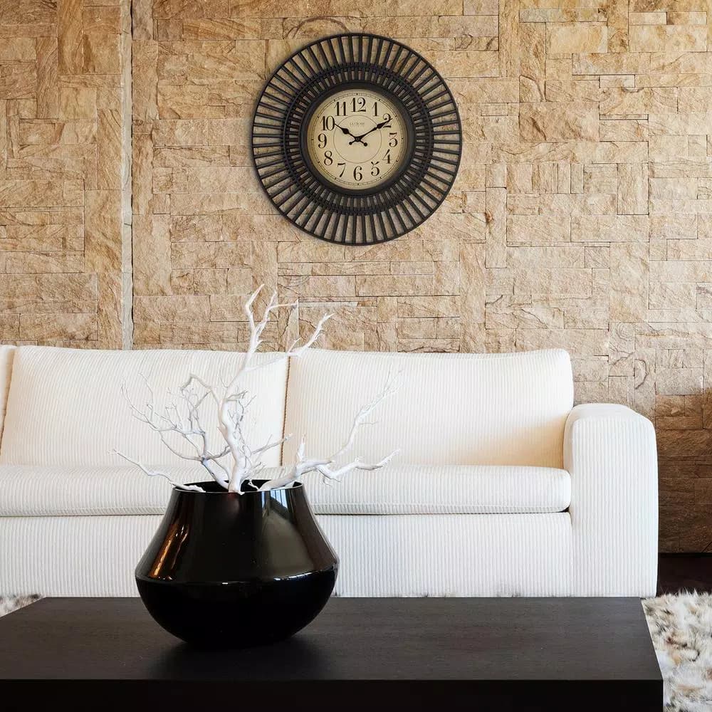 La Crosse Clock 20 in. Covington Quartz Round Wall Clock with Matte Black Frame