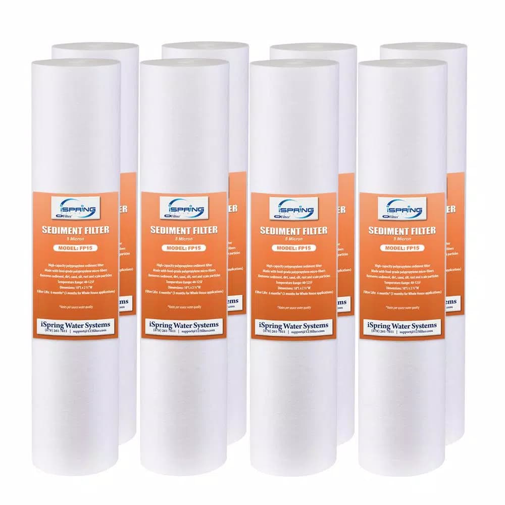 iSpring 5 Micron 10 in. x 2.5 in. Universal Sediment Filter Cartridges, 4-Layer Melt-Blown Polypropylene (8-Pack)