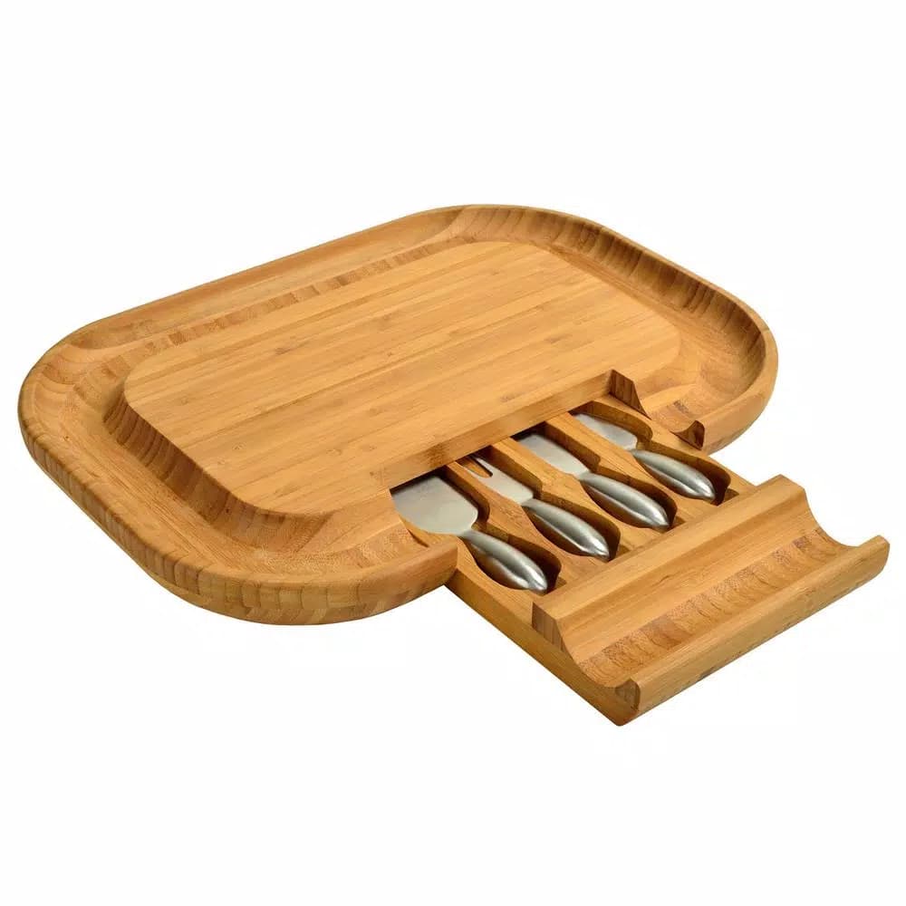 Unbranded Picnic at Ascot Malvern Deluxe Bamboo Cheese Board Set with 4 Stainless Steel Tools