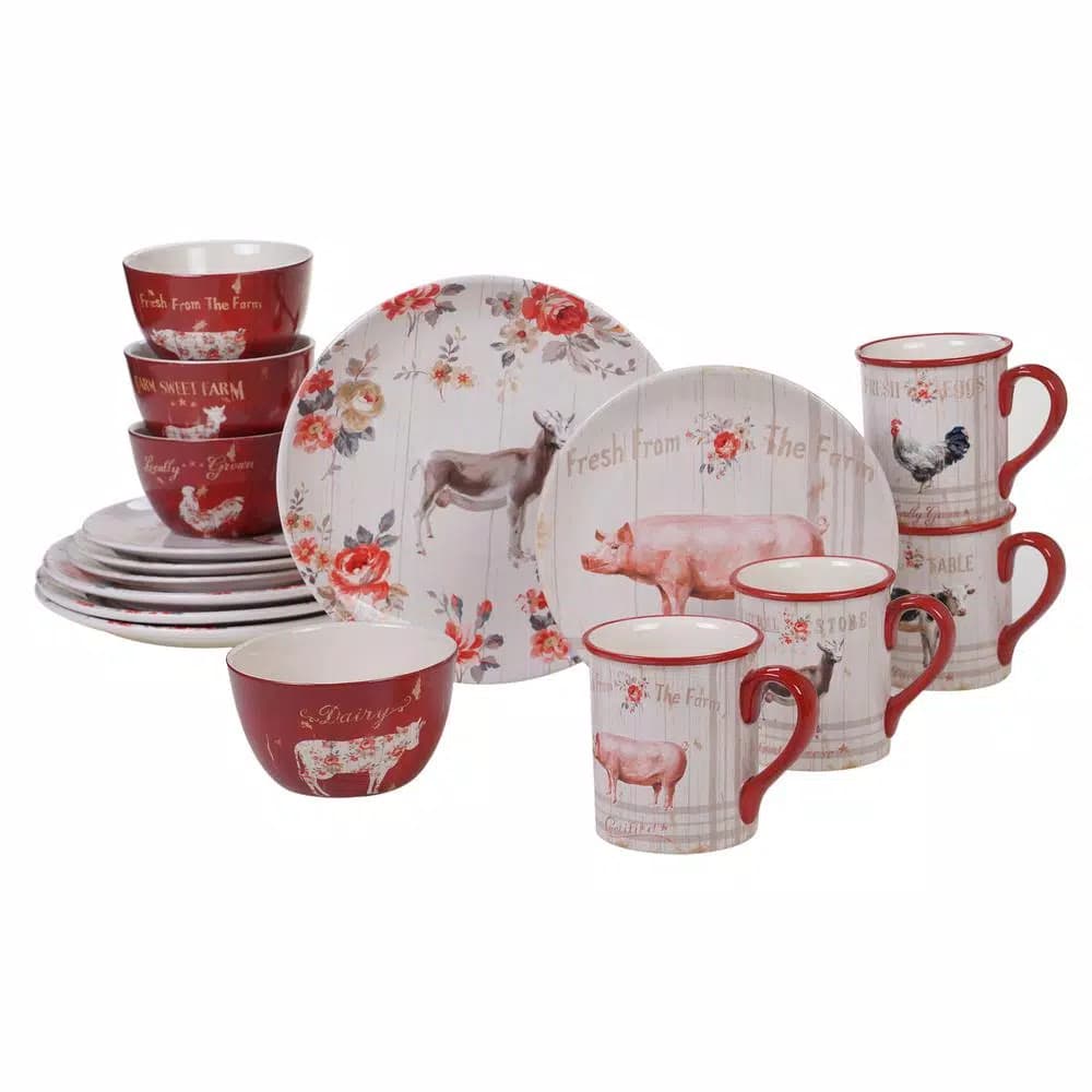 Certified International Farmhouse 16-Piece Ceramic Dinnerware Set, Service for 4