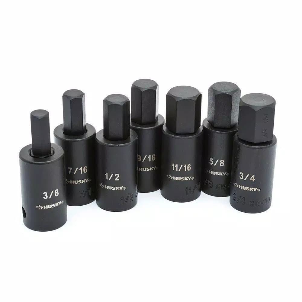Husky 1/2 in. Drive SAE Hex Bit Impact Socket Set, 7-Piece