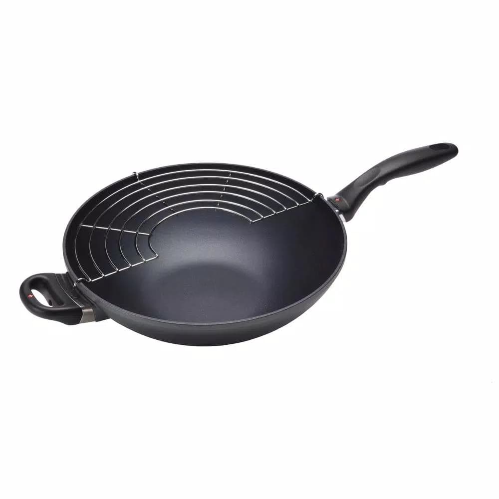 Swiss Diamond 11.8 in. Nonstick Induction Wok Set with Lid and Tempura Rack