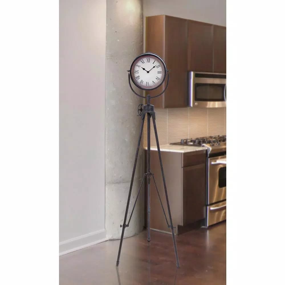 LITTON LANE 57 in. Industrial Tripod Floor Clock with Camera-Style Base