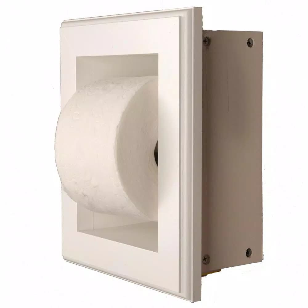 Unbranded Newton Recessed Toilet Paper Holder - Solid Pine Wood - White Enamel