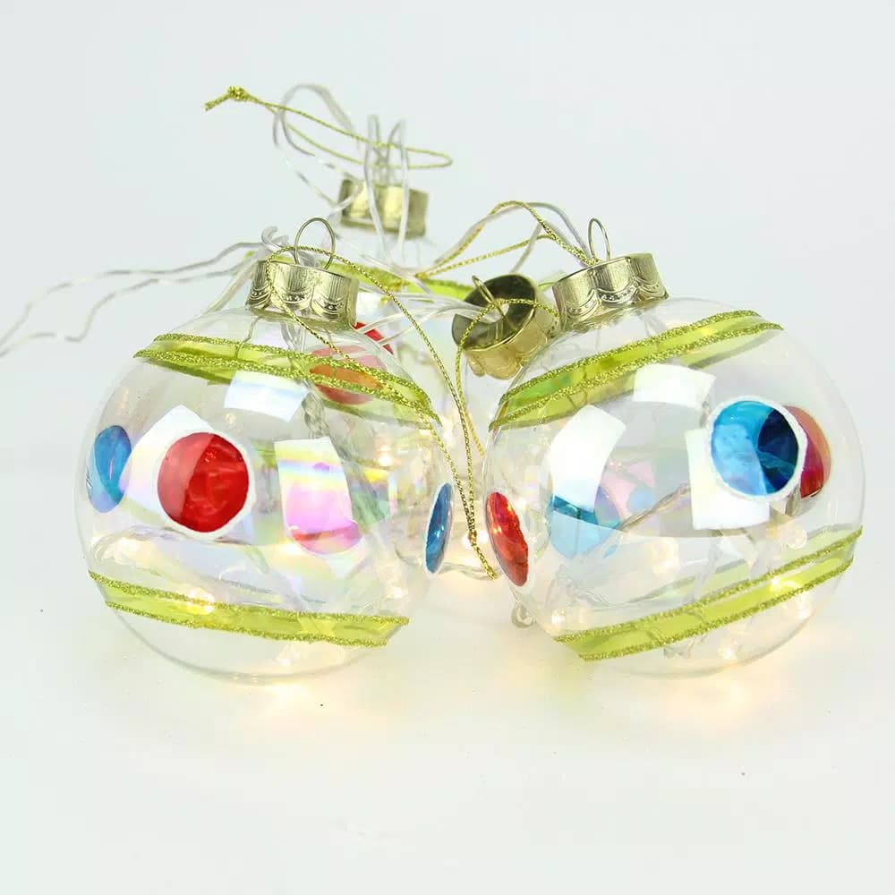 Penn Stripe and Dot Glass Ball LED Christmas Ornaments, Set of 4, Battery Operated