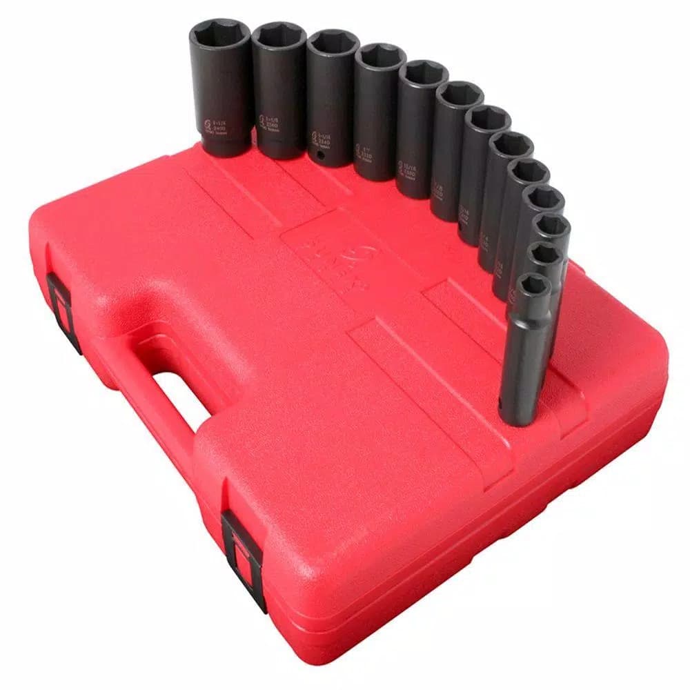 Sunex Tools 1/2 in. Drive 6-Point Deep Impact Socket Set, 13-Piece SAE