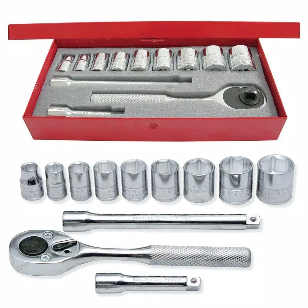 Urrea 3/8 in. Drive 6-Point Hand Socket & Accessories Set, 12-Piece SAE