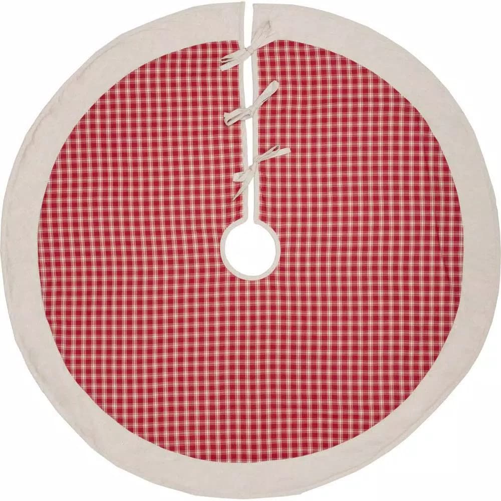 VHC Brands 48 in. Red Plaid Christmas Farmhouse Tree Skirt with Flannel Lining