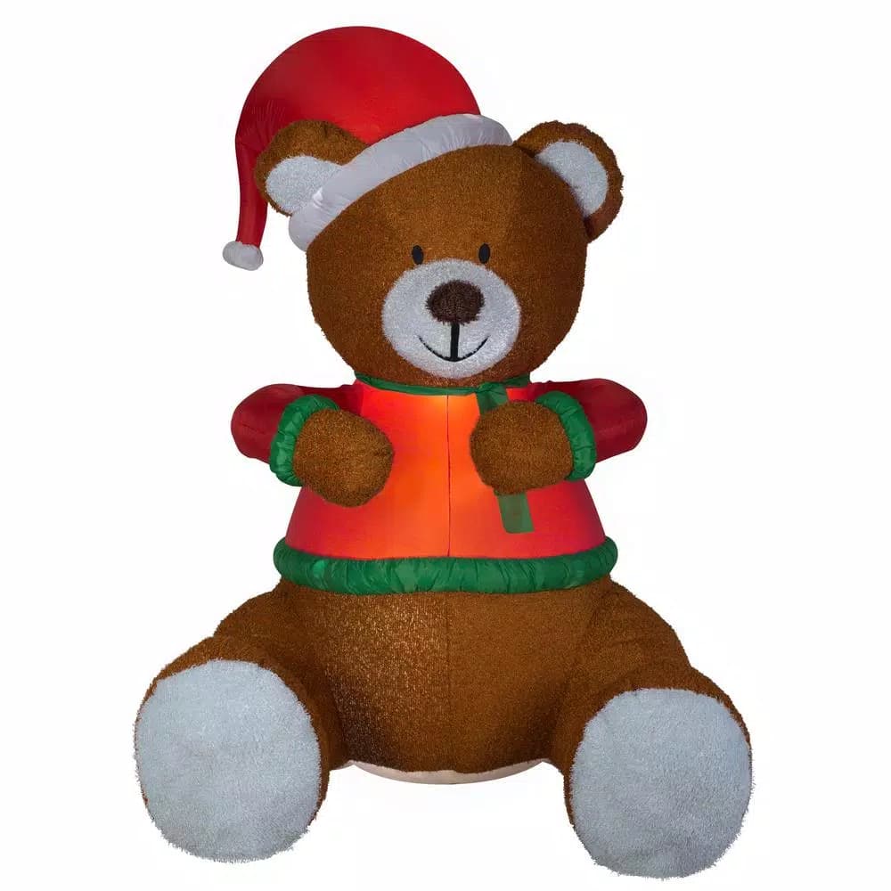 Gemmy 8.5 ft. Animated Hugging Teddy Bear with Santa Hat Inflatable Holiday Decor with White Lights