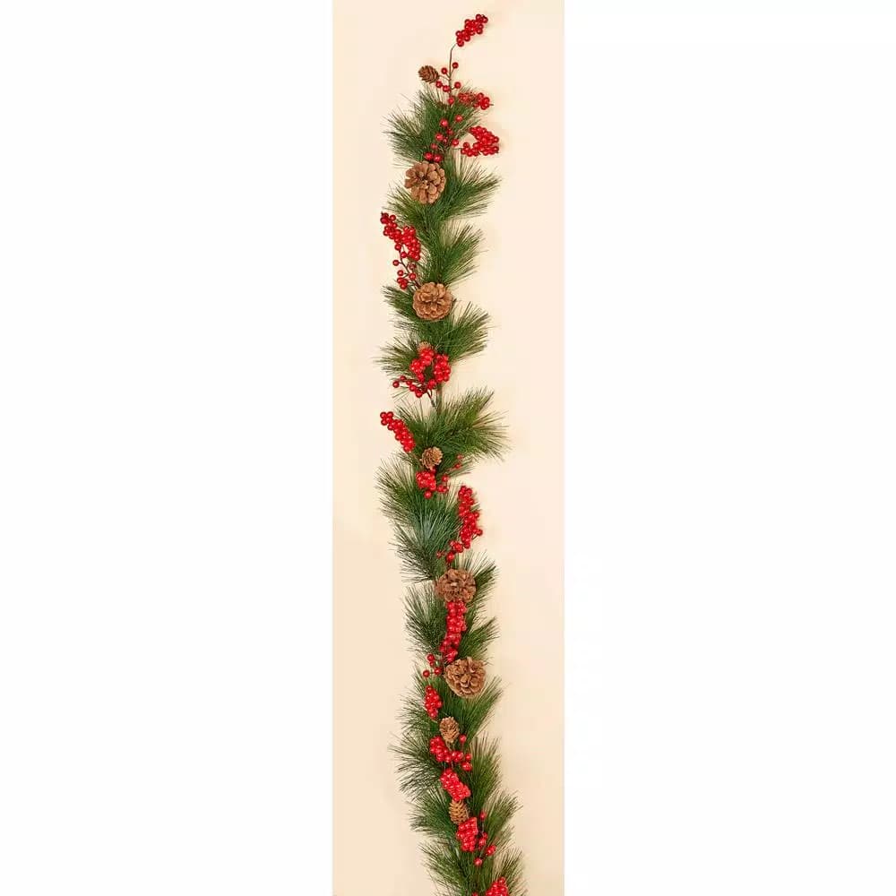 Unbranded 5 ft. Artificial Berry and Pine Cone Garland, Weatherproof Indoor/Outdoor Holiday Decor