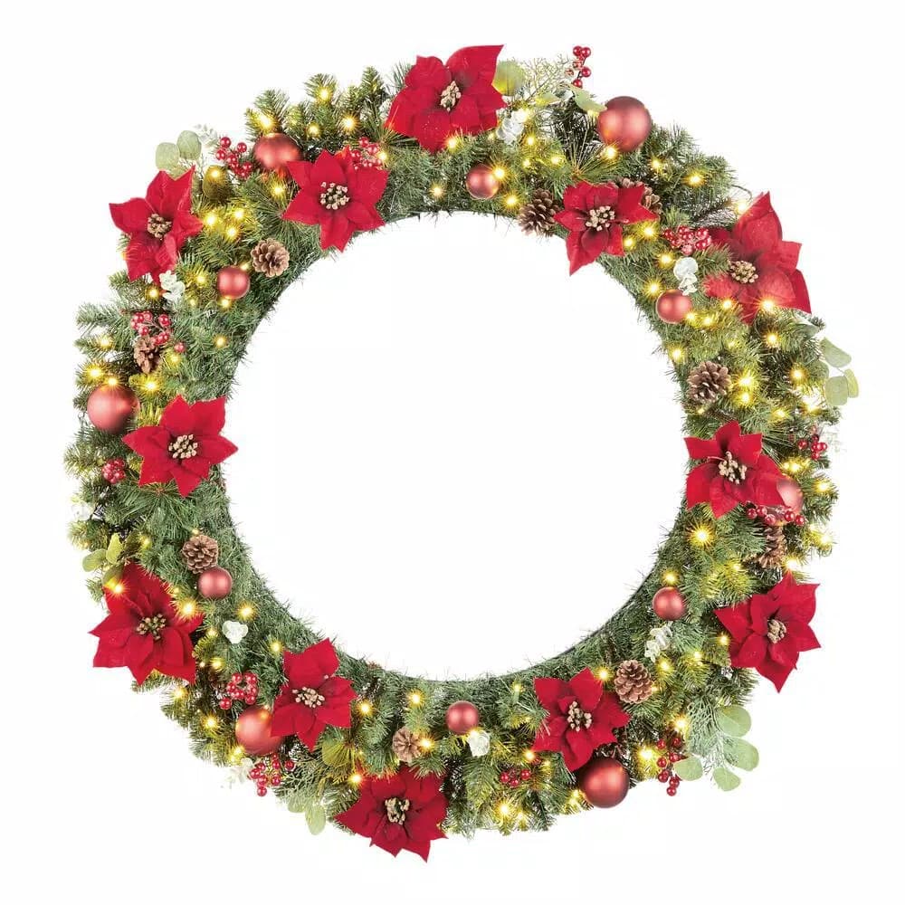 Home Accents Holiday Home Accent Holidays 48 in. Berry Bliss Pre-Lit LED Artificial Christmas Wreath