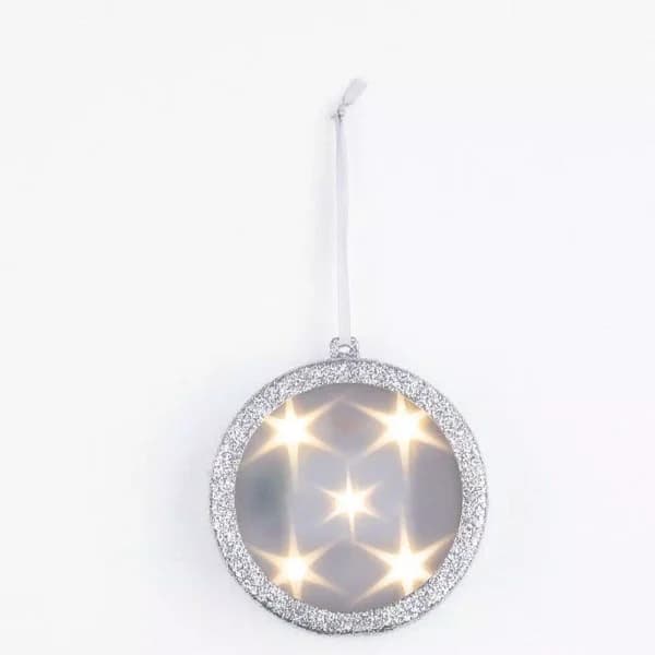 Haute Decor 4 in. Silver Lighted Holographic Star Ornament with Timer, 1-Pack