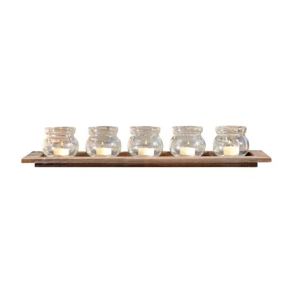 Titan Lighting Beachwood 23 in. Natural Wood and Clear Glass Votive Candle Holder Tray