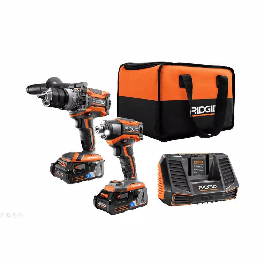 RIDGID 18V OCTANE Brushless Cordless 2-Tool Combo Kit with Hammer Drill & Impact Driver