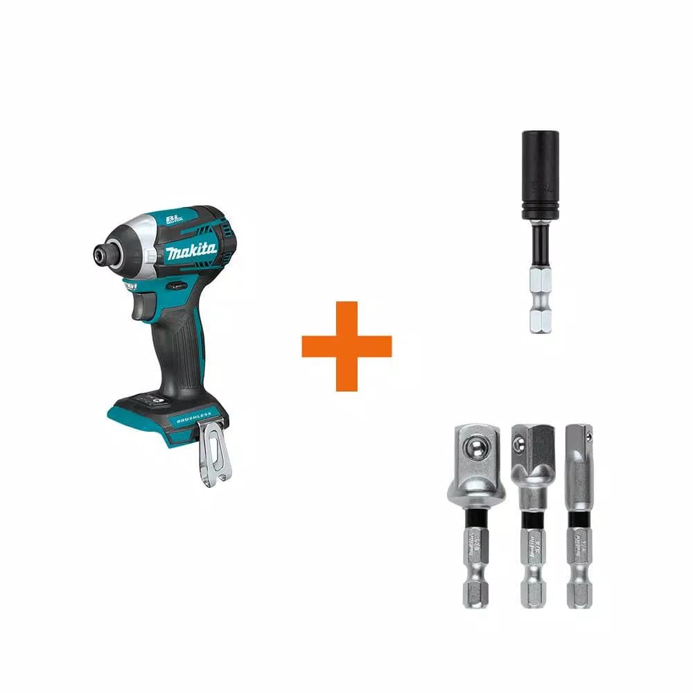 Makita 18V LXT Brushless 3-Speed Impact Driver Kit with Impact XPS Bit Holder and Socket Adapter Set