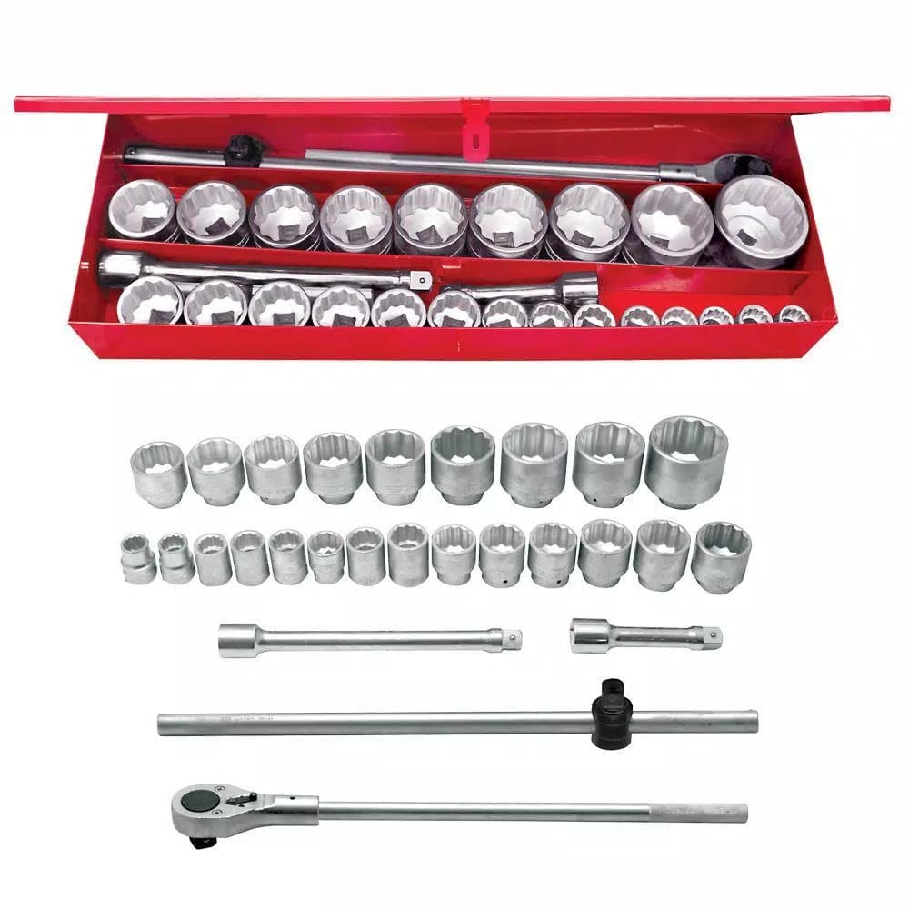 URREA 1 in. Drive 12-Point Hand Socket & Accessories Set, 27-Piece SAE
