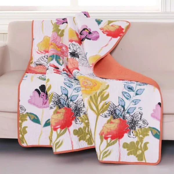 Greenland Home Fashions Watercolor Dream Floral Cotton Reversible Throw Blanket, Multicolored