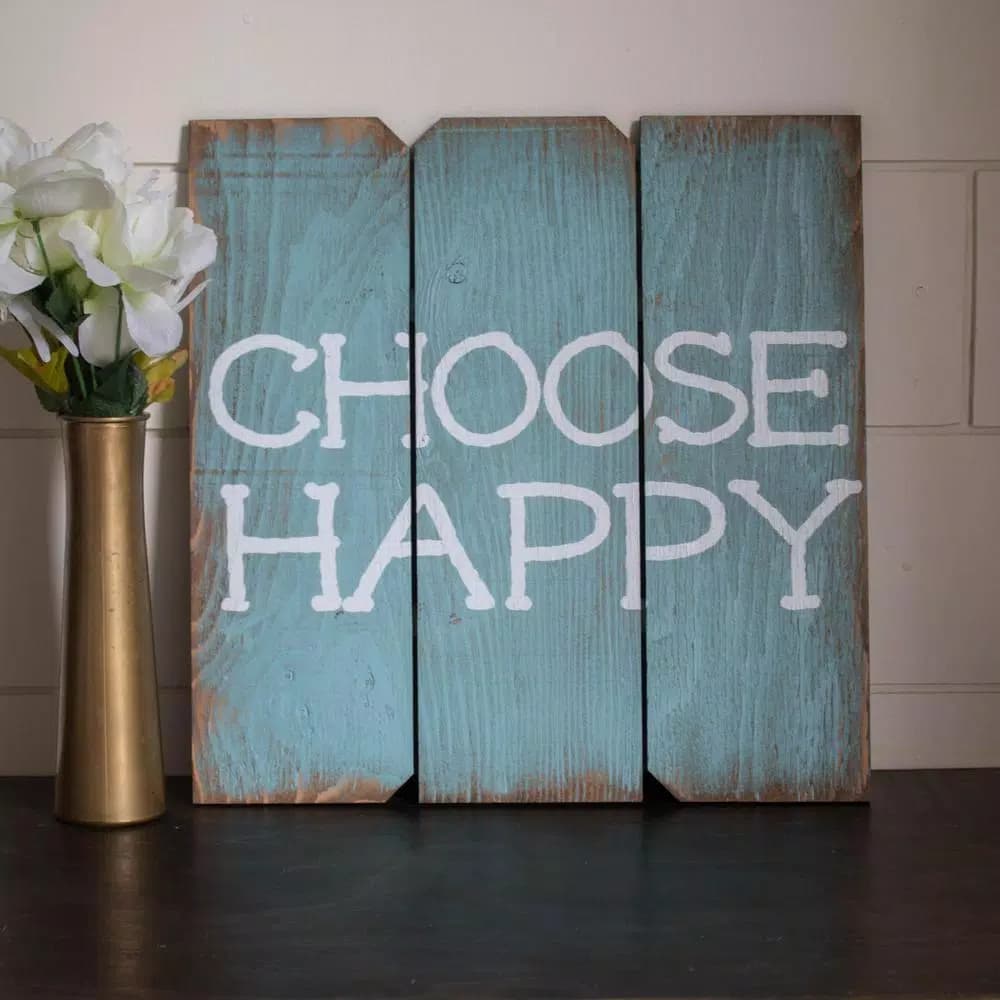 Unbranded Boulder Innovations 16 in. x 16 in. Choose Happy Wooden Wall Art Sign