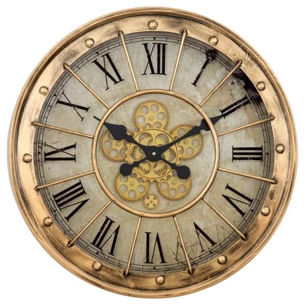 Yosemite Home Decor Gilded Round Gear Wall Clock - Industrial Steampunk Style