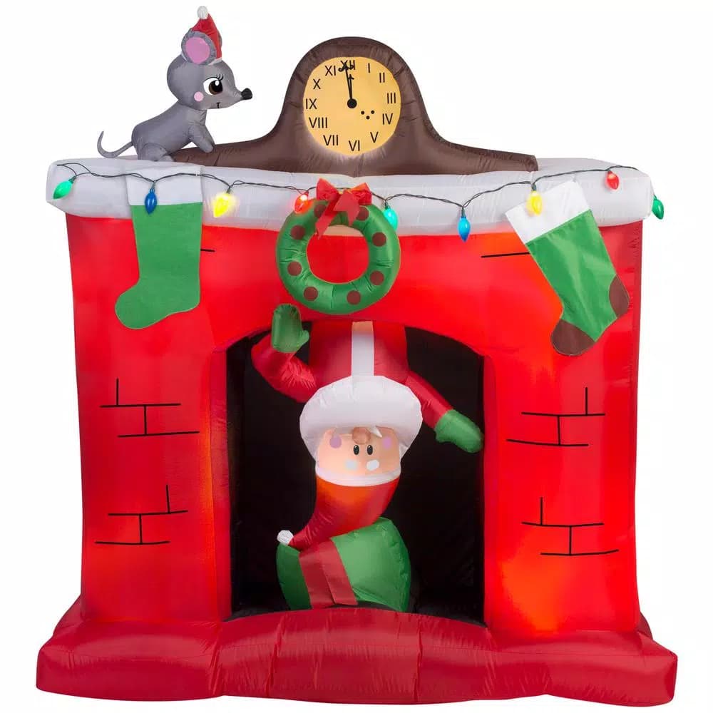 Gemmy 5 ft. Santa's Head Popping Down Chimney Inflatable Holiday Decor with White Lights