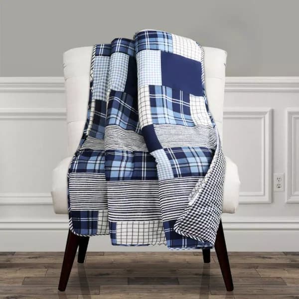 Lush Decor Greenville Navy Blue Reversible Plaid Cotton Throw Blanket
