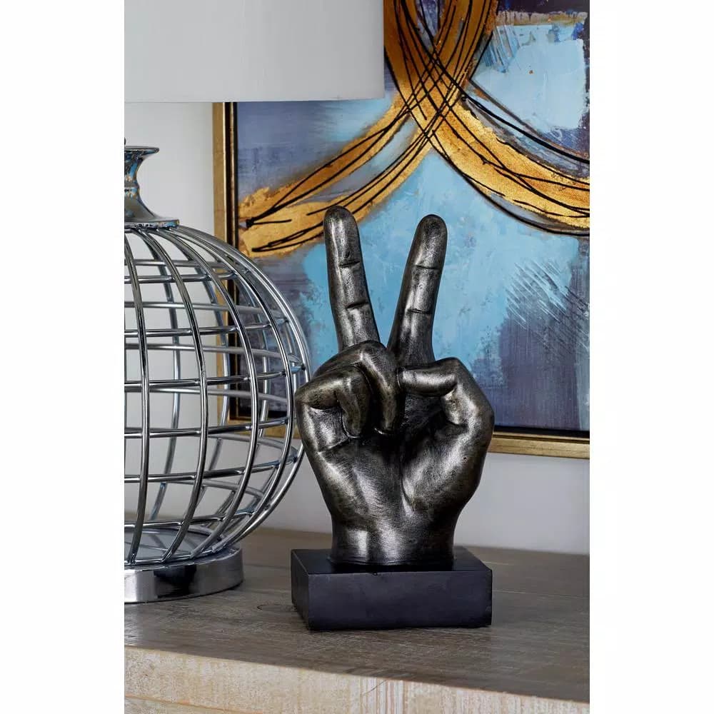 LITTON LANE Modern Reflections Hand Sign Polystone Sculpture Set, Silver Distressed Finish (Set of 3)