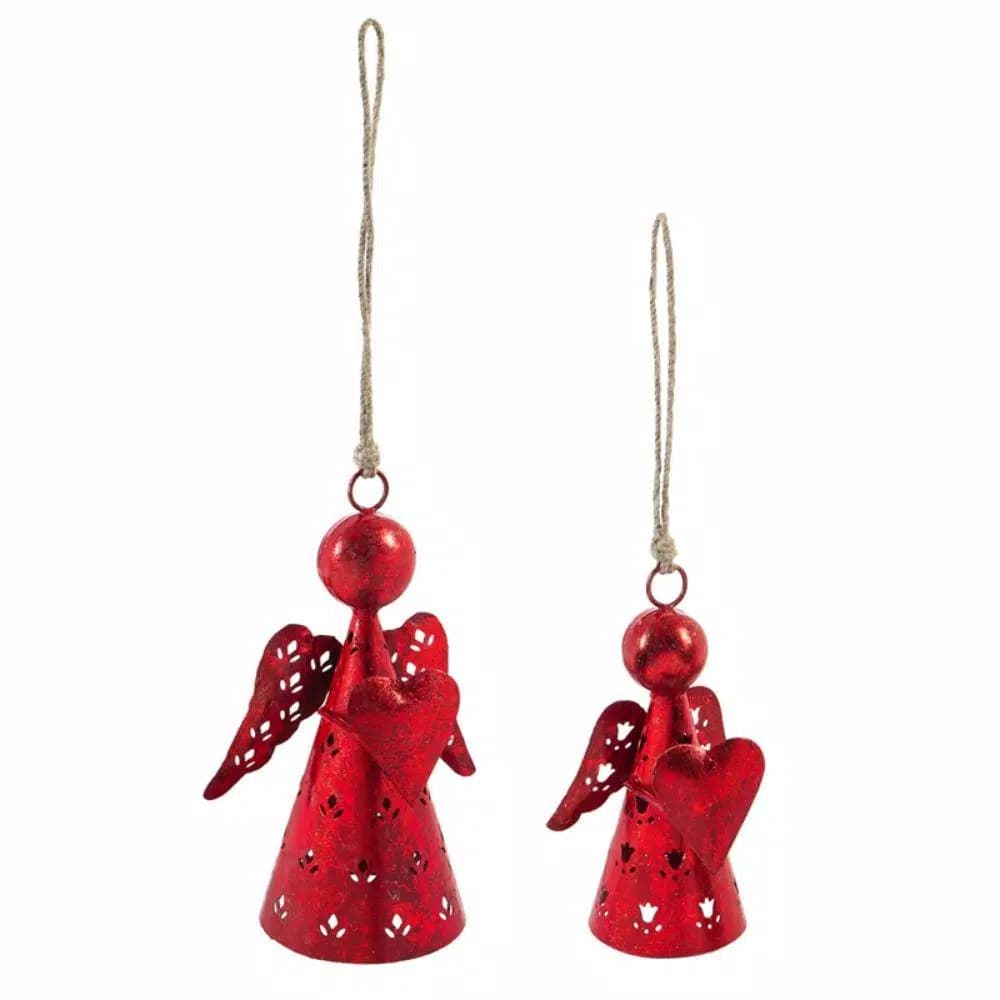 Evergreen Red Metal Angel Christmas Ornament Set, 2-Pack