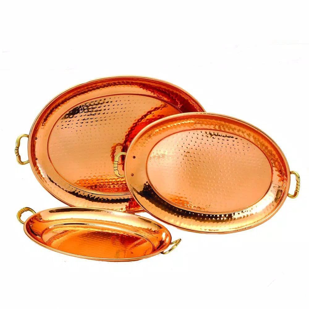 Old Dutch Copper Hammered Oval Serving Trays, Set of 3 - 17 x 13 in.