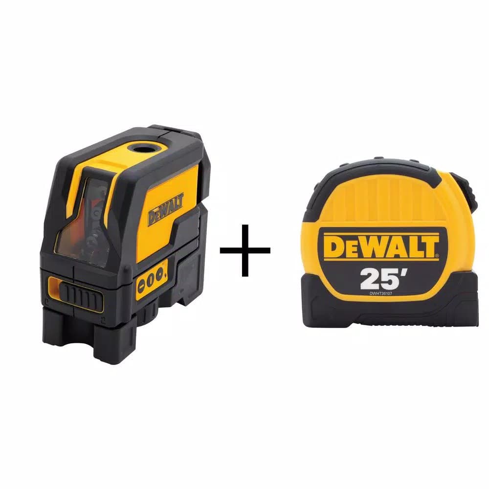 DEWALT Self-Leveling Cross Line and Plumb Spot Laser Level with 25 ft. Tape Measure Bonus
