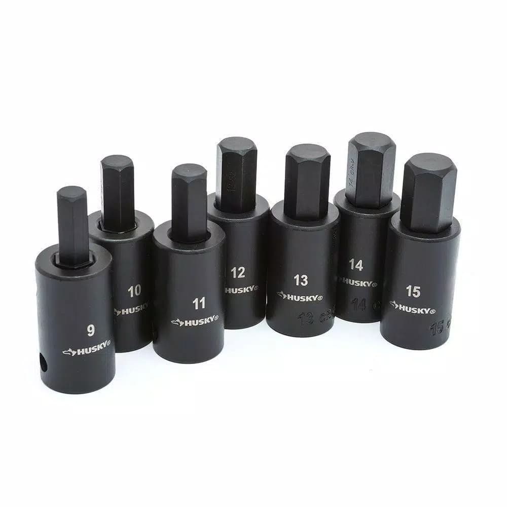 Husky 1/2 in. Drive Metric Hex Bit Impact Socket Set, 7-Piece