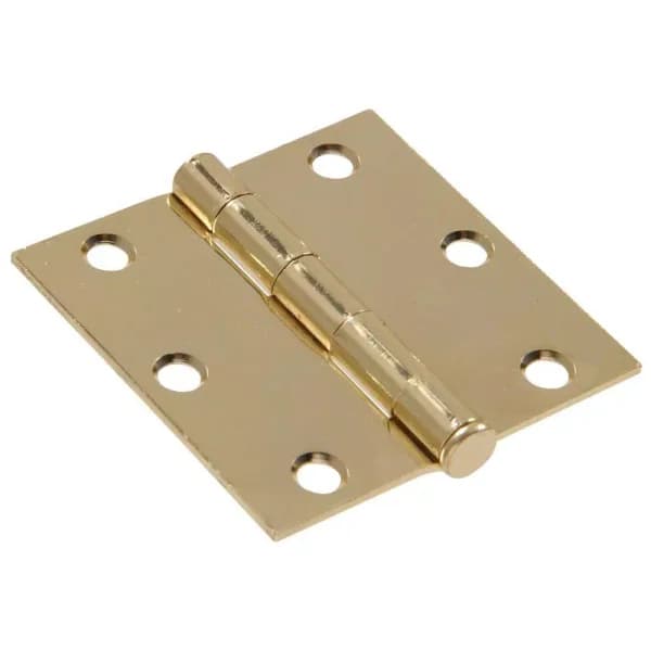 Hardware Essentials 3 in. Brass Steel Residential Door Hinge, Square Corner, Removable Pin, Full Mortise (9-Pack)