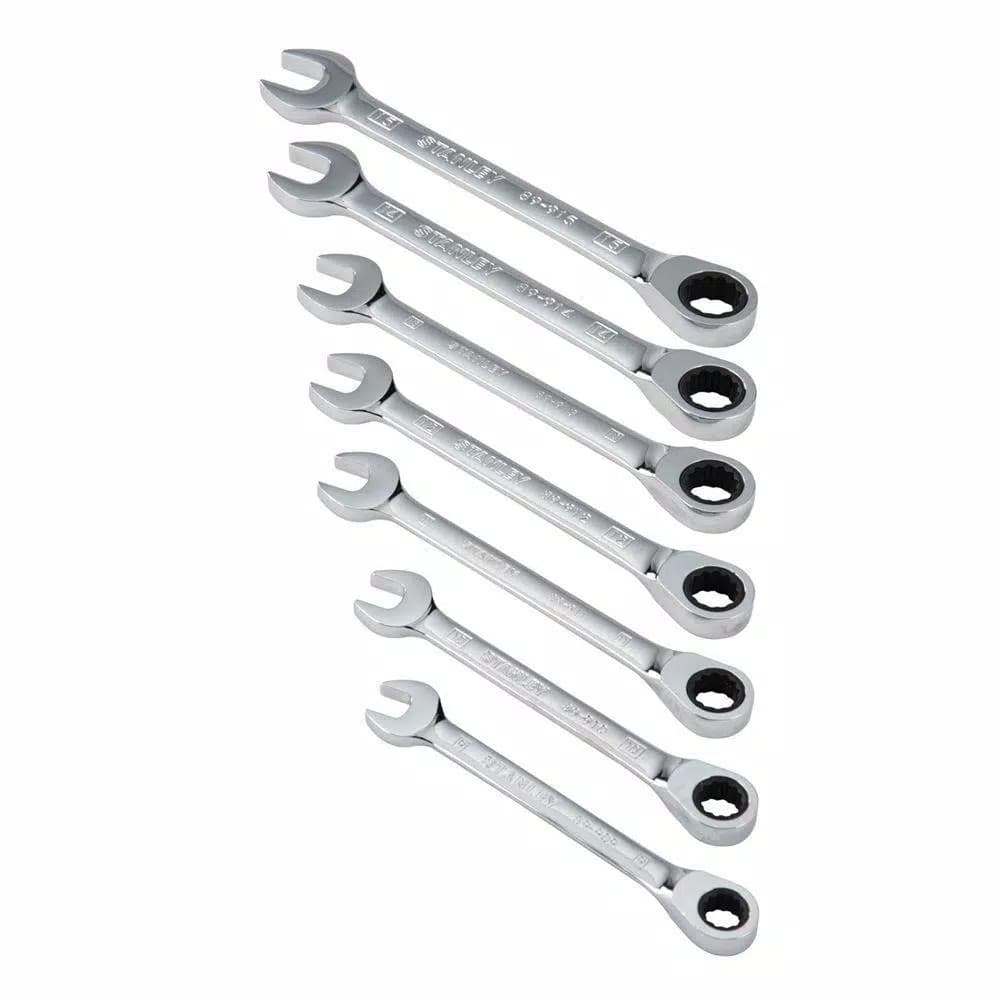 Stanley Metric Ratcheting Wrench Set, 7-Piece Chrome Vanadium Steel