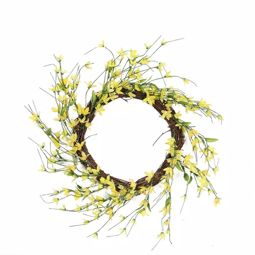 Northlight 12 in. Artificial Forsythia Spring Floral Wreath - Yellow, Green, and Brown