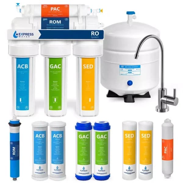 Express Water 5-Stage Reverse Osmosis Water Filtration System with Faucet and 4 Replacement Filters, 100 GPD