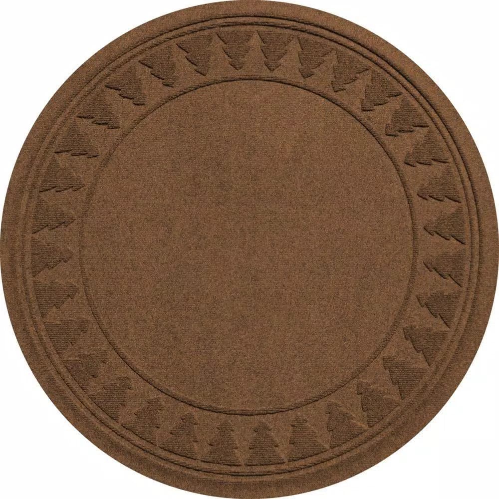 Bungalow Flooring Aqua Shield 35 in. Round Dark Brown Pine Trees Christmas Tree Mat